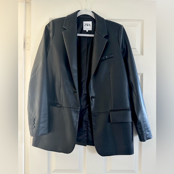 Black Zara Faux Leather Blazer, Size XS - Picture 5 of 7